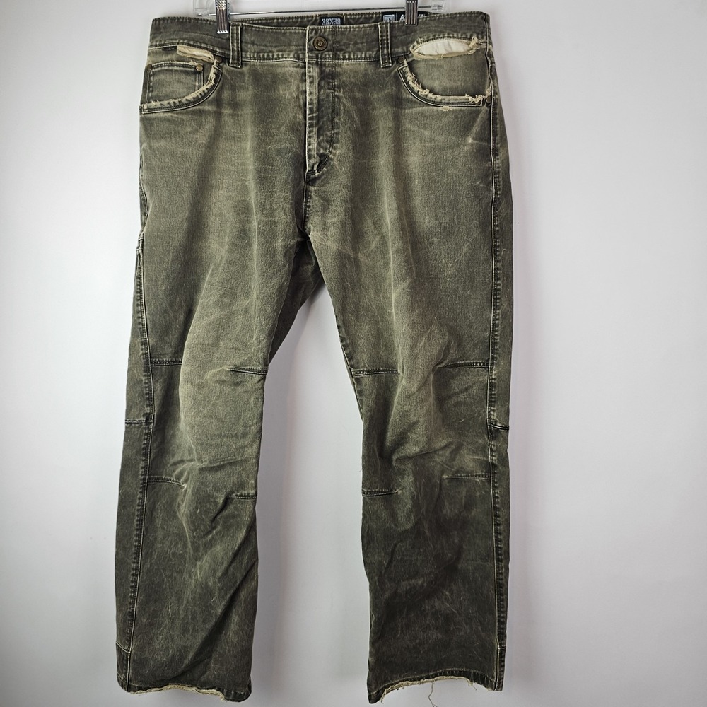 Kuhl Rydr Pants Jeans Men's 38 x 30 Olive‎ Green Patina Dye Hiking Distressed